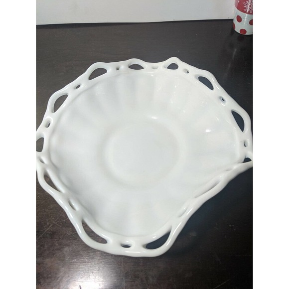 Vintage Fostoria Milk glass Open Lace Edge Console Bowl - Picture 1 of 3